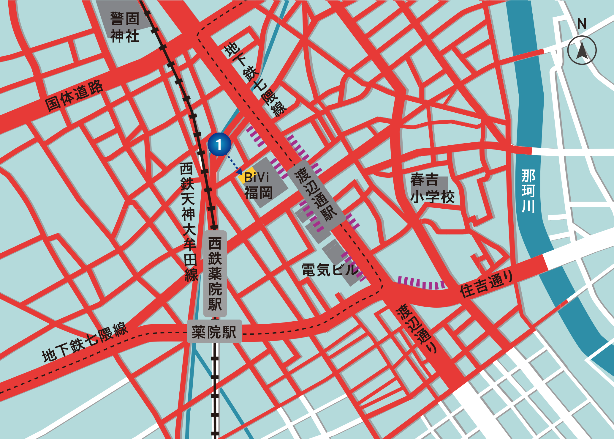 地下鉄七隈線 渡辺通駅周辺の駐輪場MAP